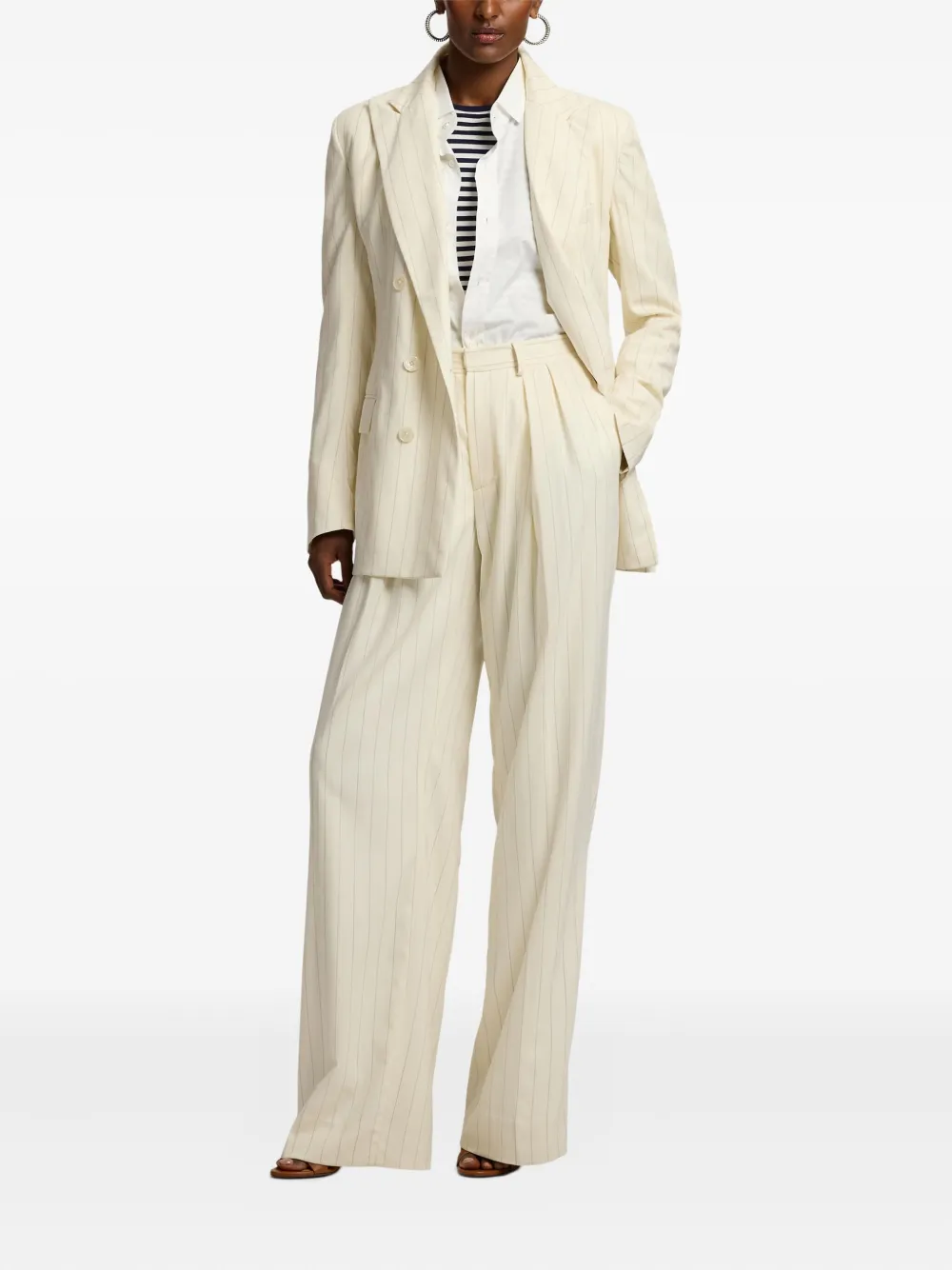 Ralph Lauren Collection Gestreepte pantalon met plooien - Beige