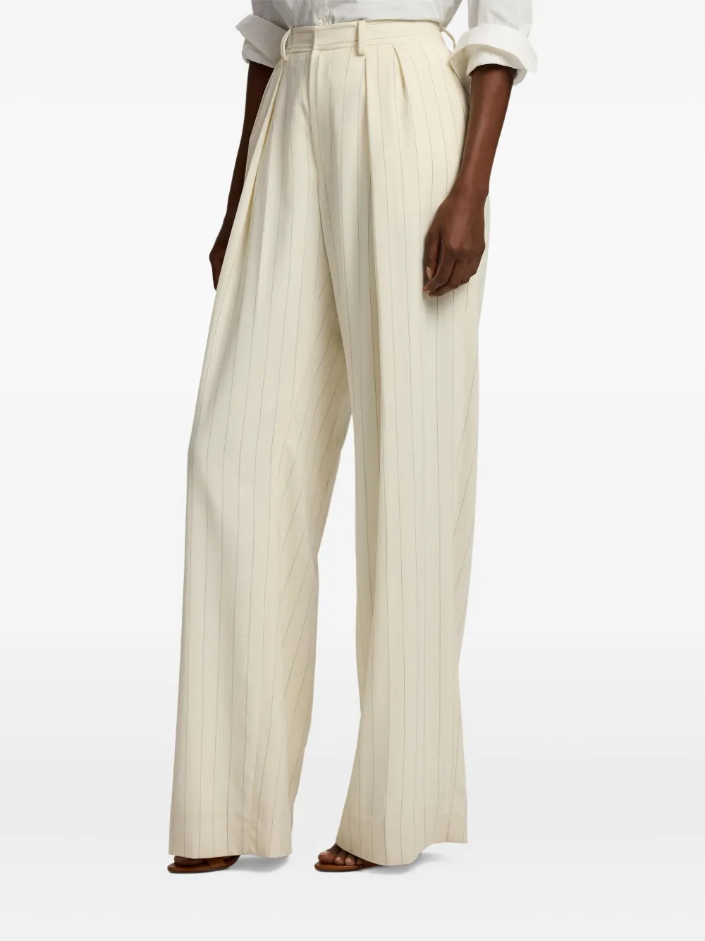 Ralph Lauren Collection Gestreepte pantalon met plooien Beige