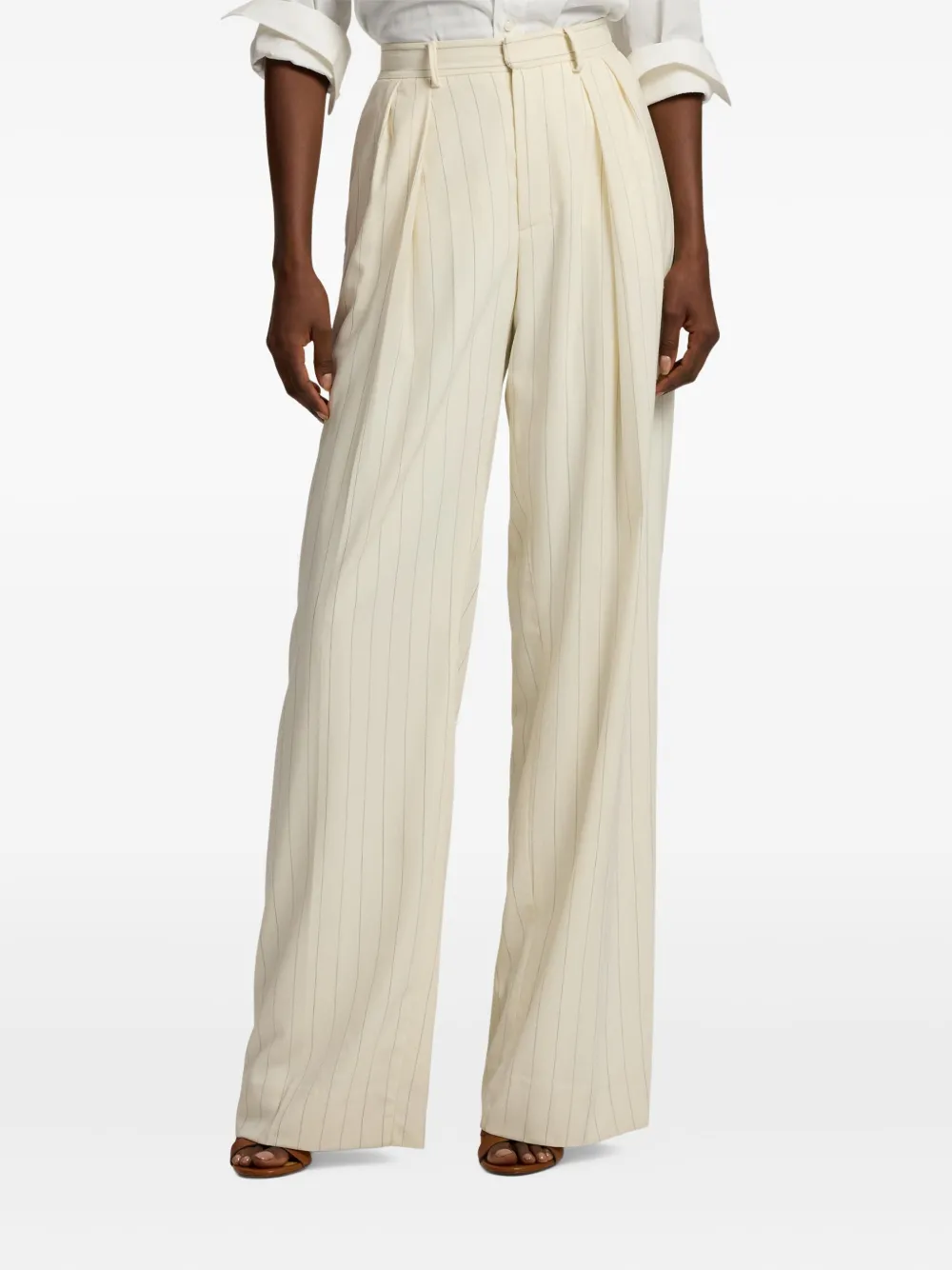  Ralph Lauren Collection Pleated Striped Tailored Trousers - Neutrals 