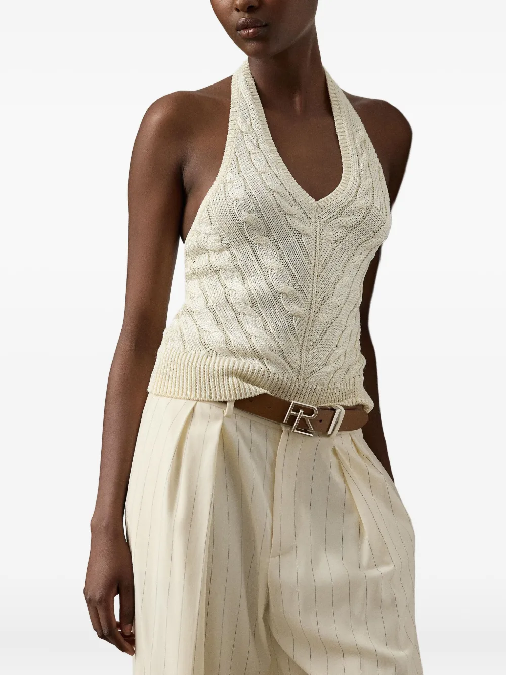 Ralph Lauren Cable-knit Halterneck Vest In Neutral
