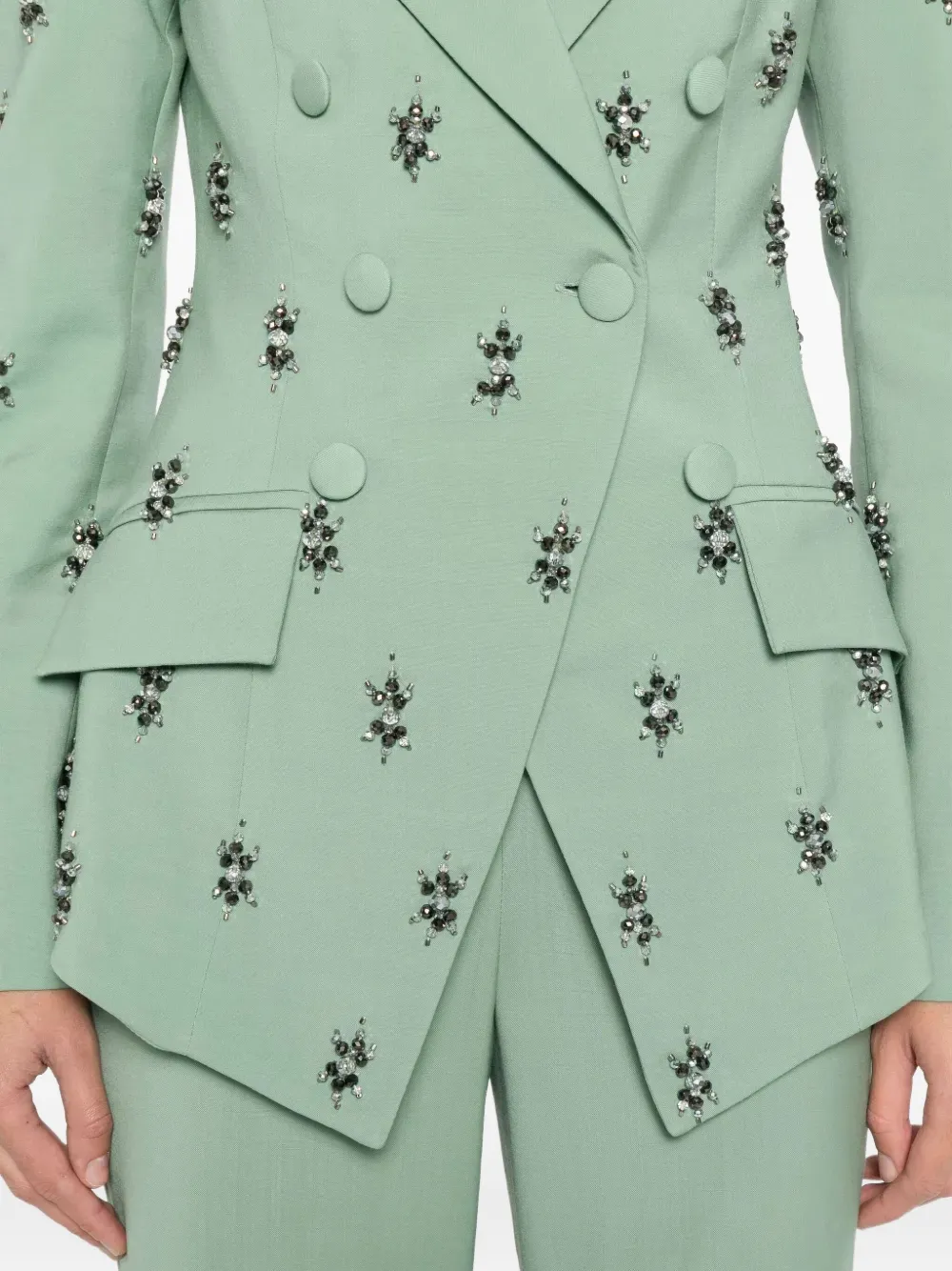M.marquise Lixia Embellished Double-breasted Blazer In Green