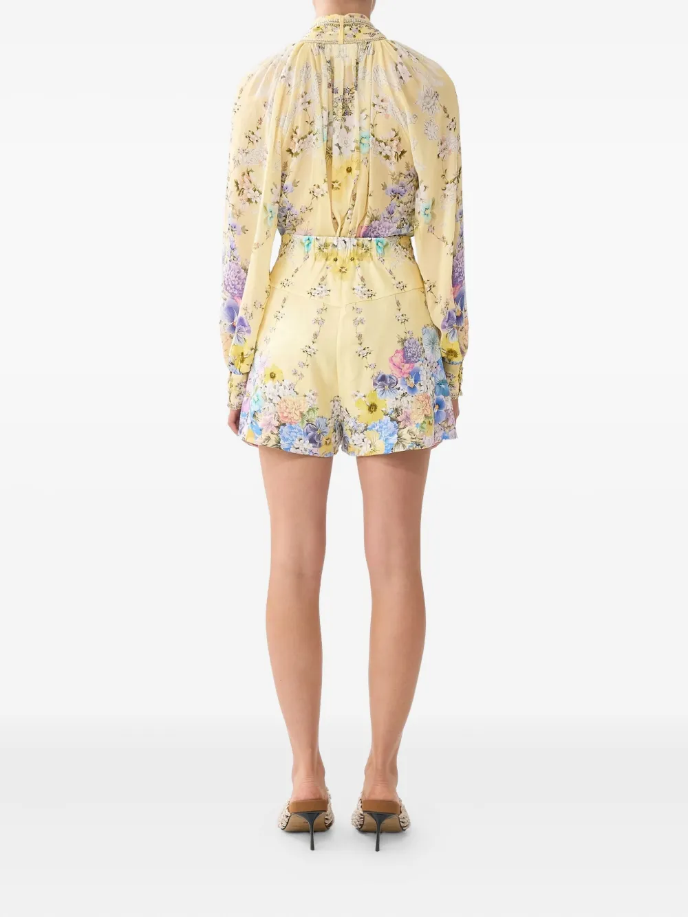 Camilla Darling Buds Pussy-bow Blouse In Yellow