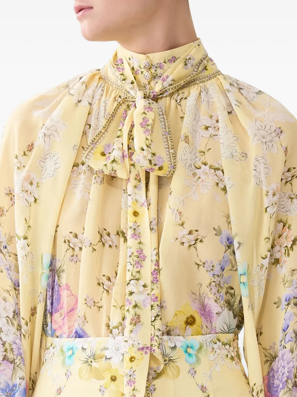 Camilla Darling Buds Pussy-bow Blouse In Yellow