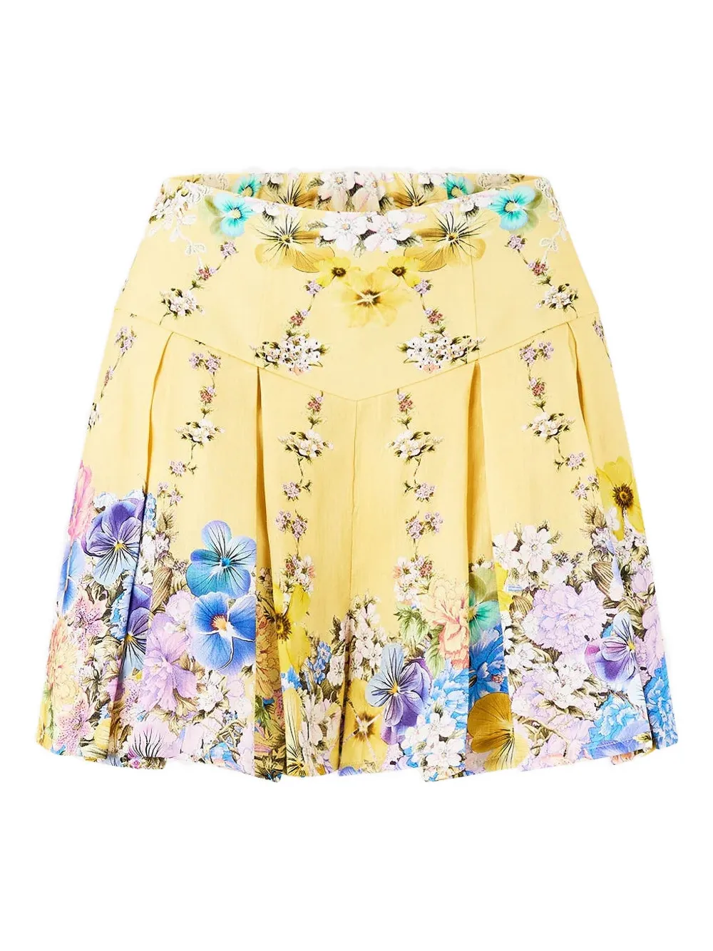 Camilla Darling Buds Pleated Shorts In Yellow