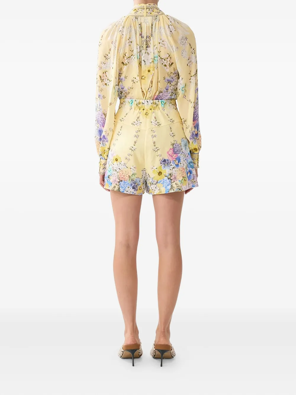 Camilla Darling Buds Pleated Shorts In Yellow