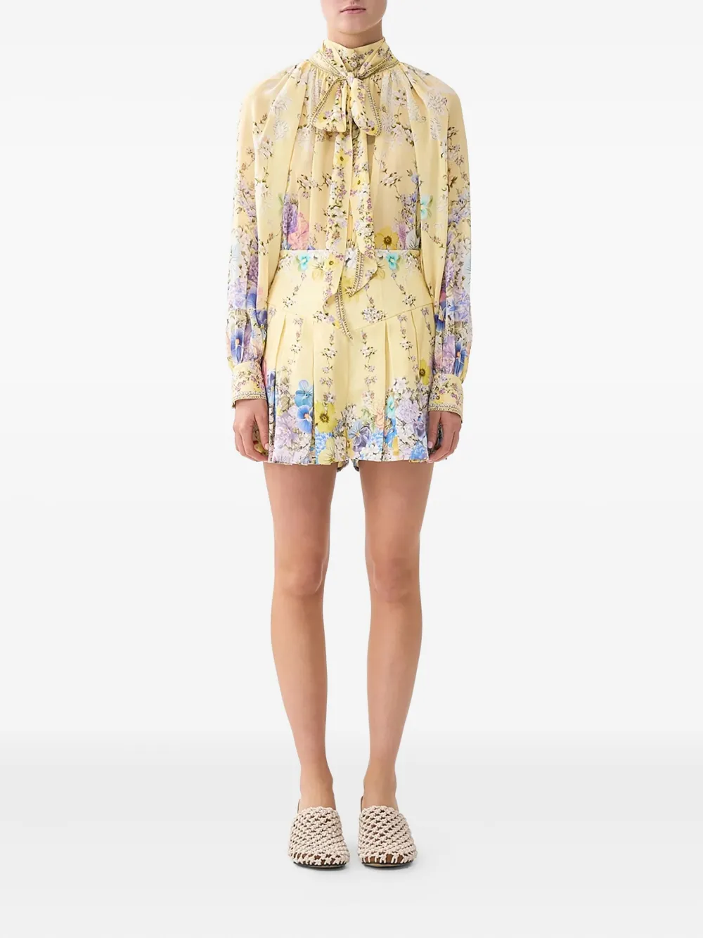 Camilla Darling Buds Pleated Shorts In Yellow