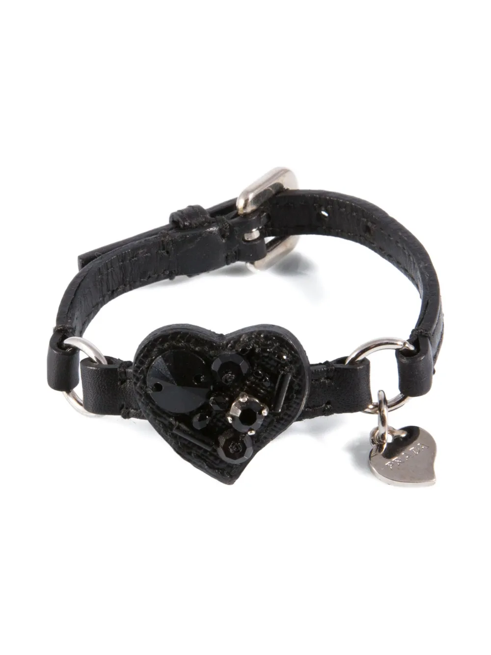 Pre-owned Prada 2000s Heart Bracelet In Black