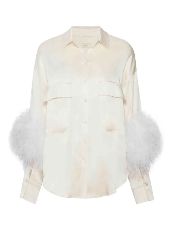 Lapointe Flap-pockets Ostrich-feather Shirt in Neutrals