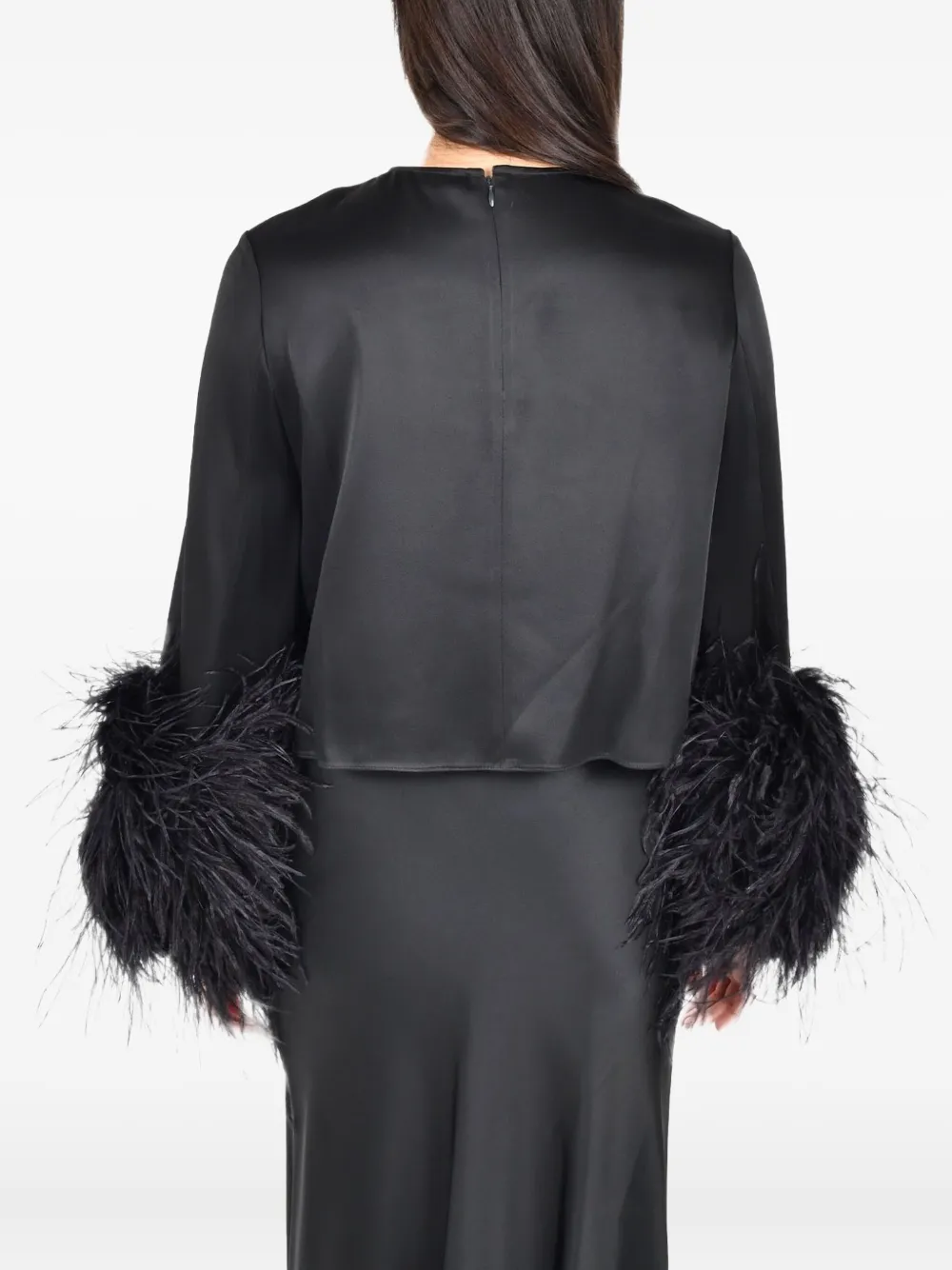 Lapointe Ostrich-feathers Long Sleeves Top In Black