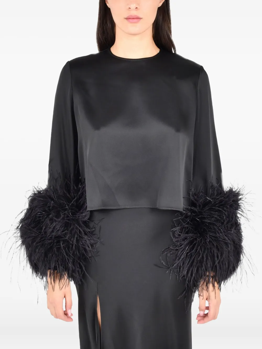 Lapointe Ostrich-feathers Long Sleeves Top In Black