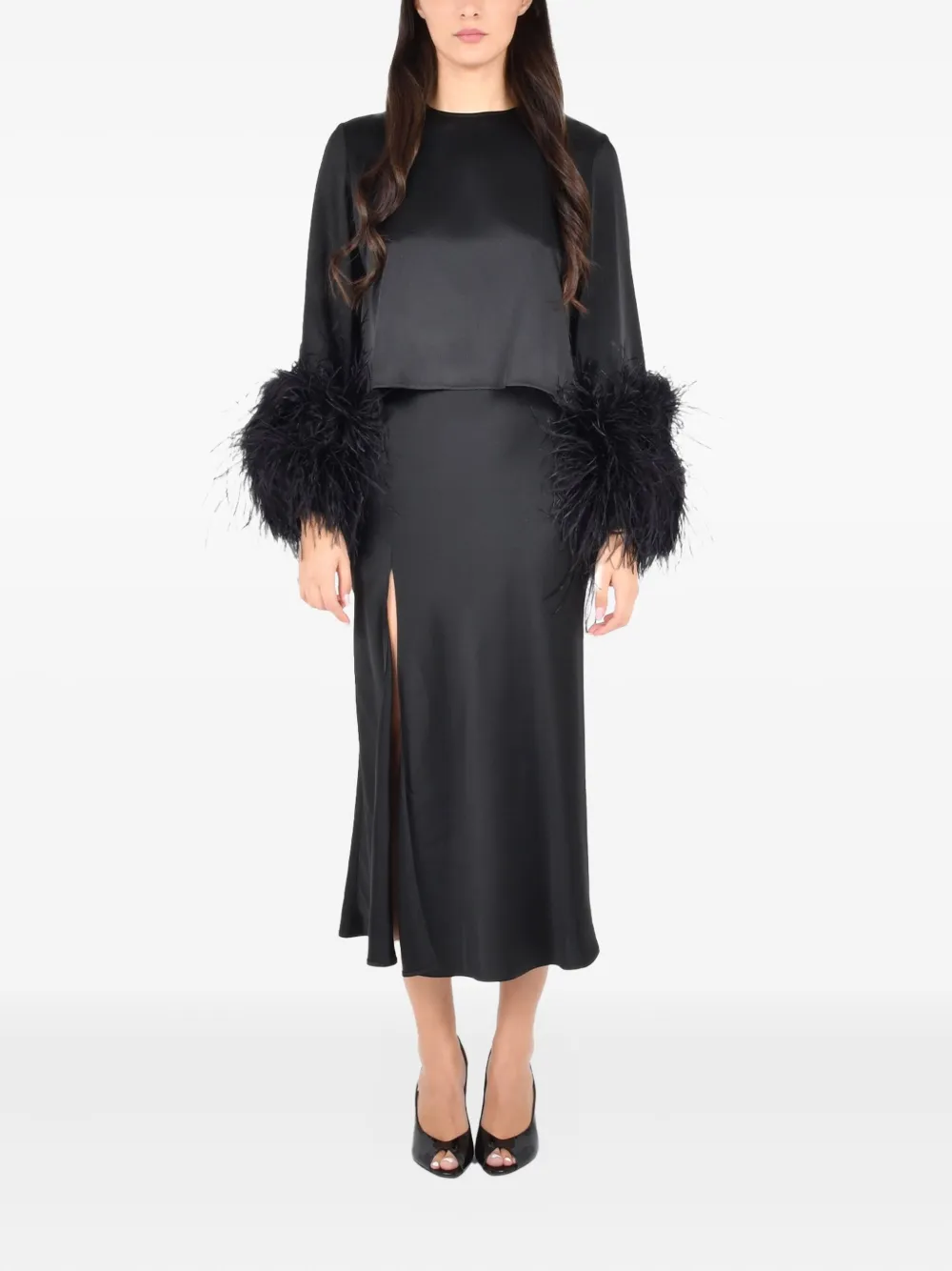 Lapointe Ostrich-feathers Long Sleeves Top In Black