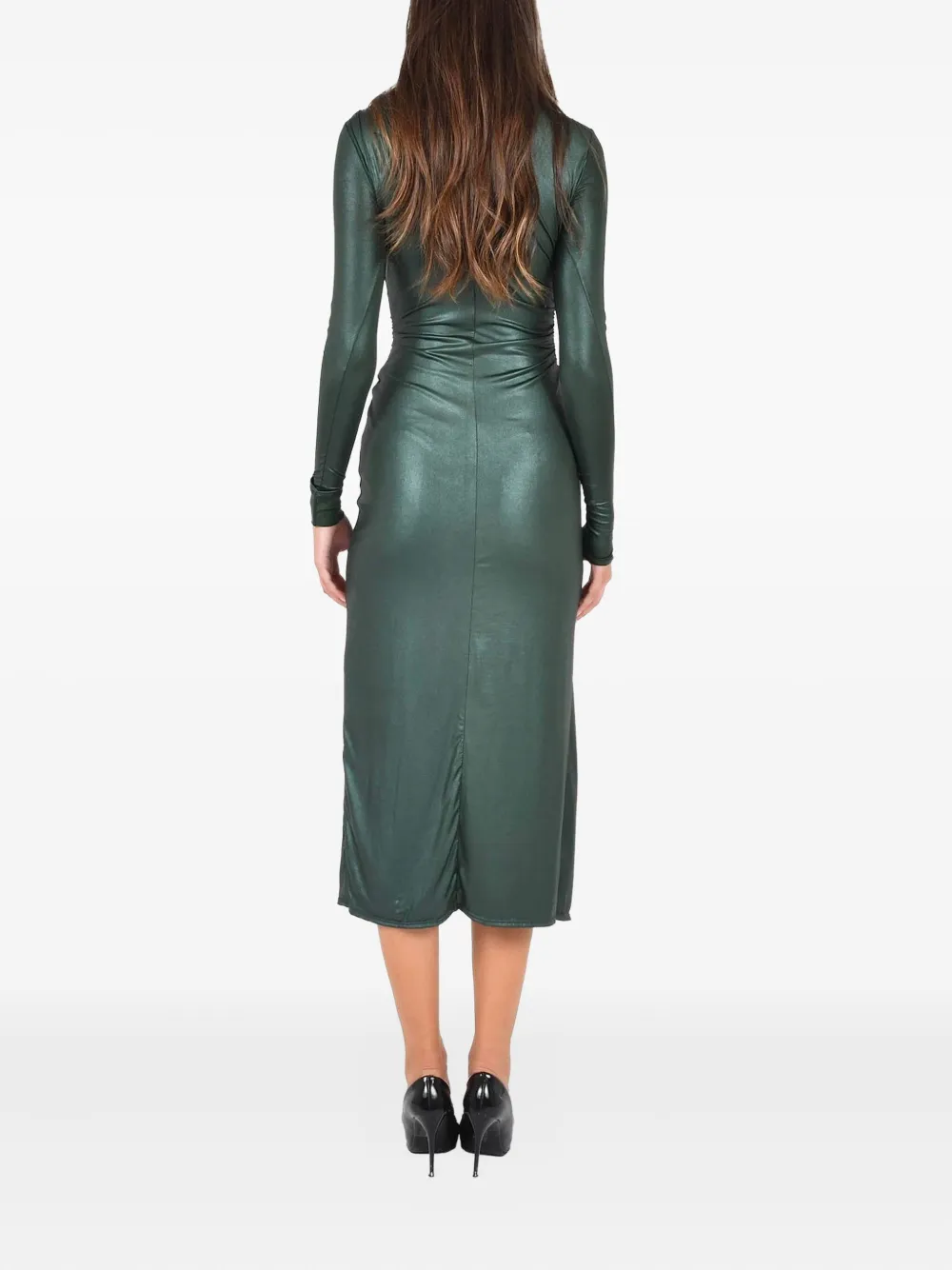 Lapointe Draped-neck Slit Midi Dress In Green