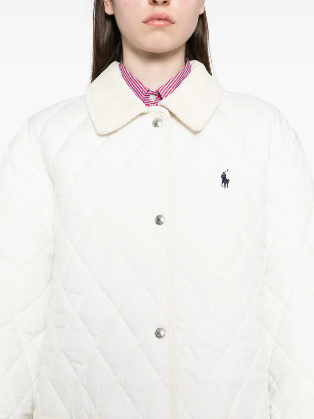 logo-embroidered quilted puffer jacket