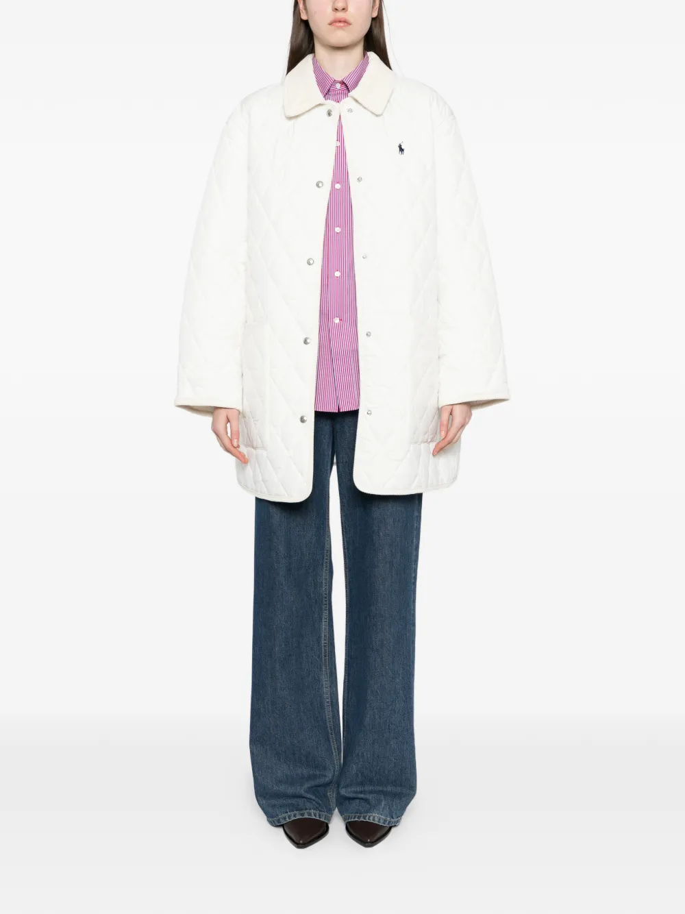 logo-embroidered quilted puffer jacket