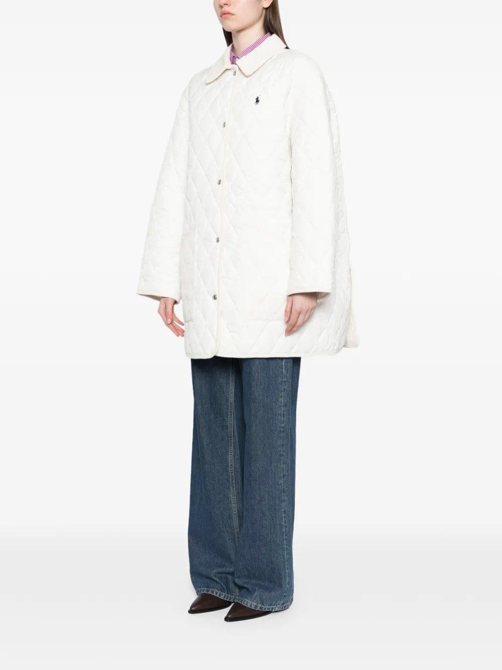 logo-embroidered quilted puffer jacket