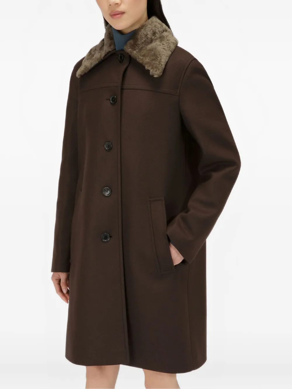 Bally Shearling-collar Wool Coat In Brown