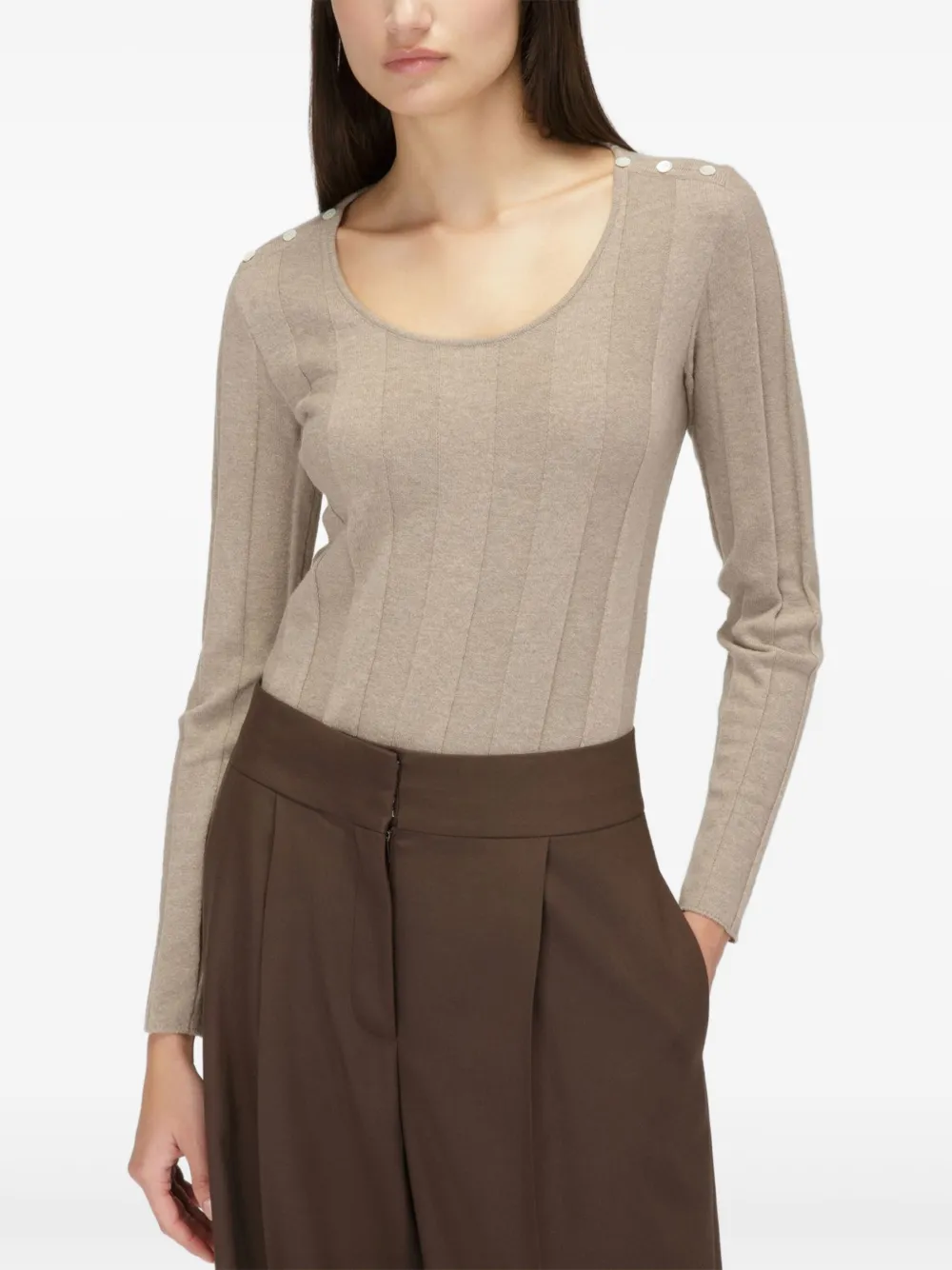 Bally side-button ribbed-knit top Beige