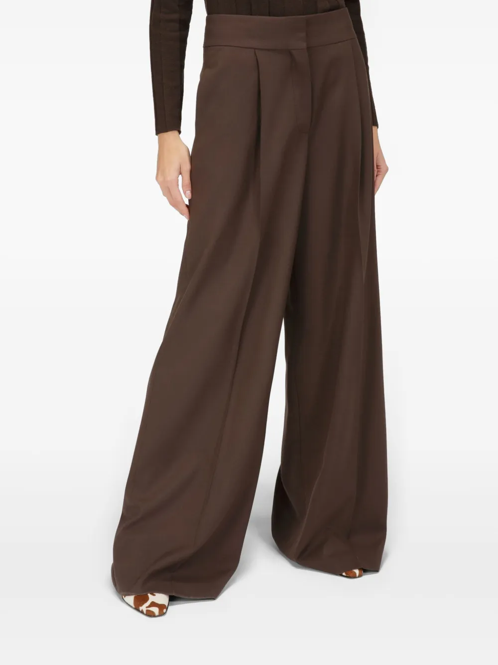 Bally Wool Palazzo Pants In Brown
