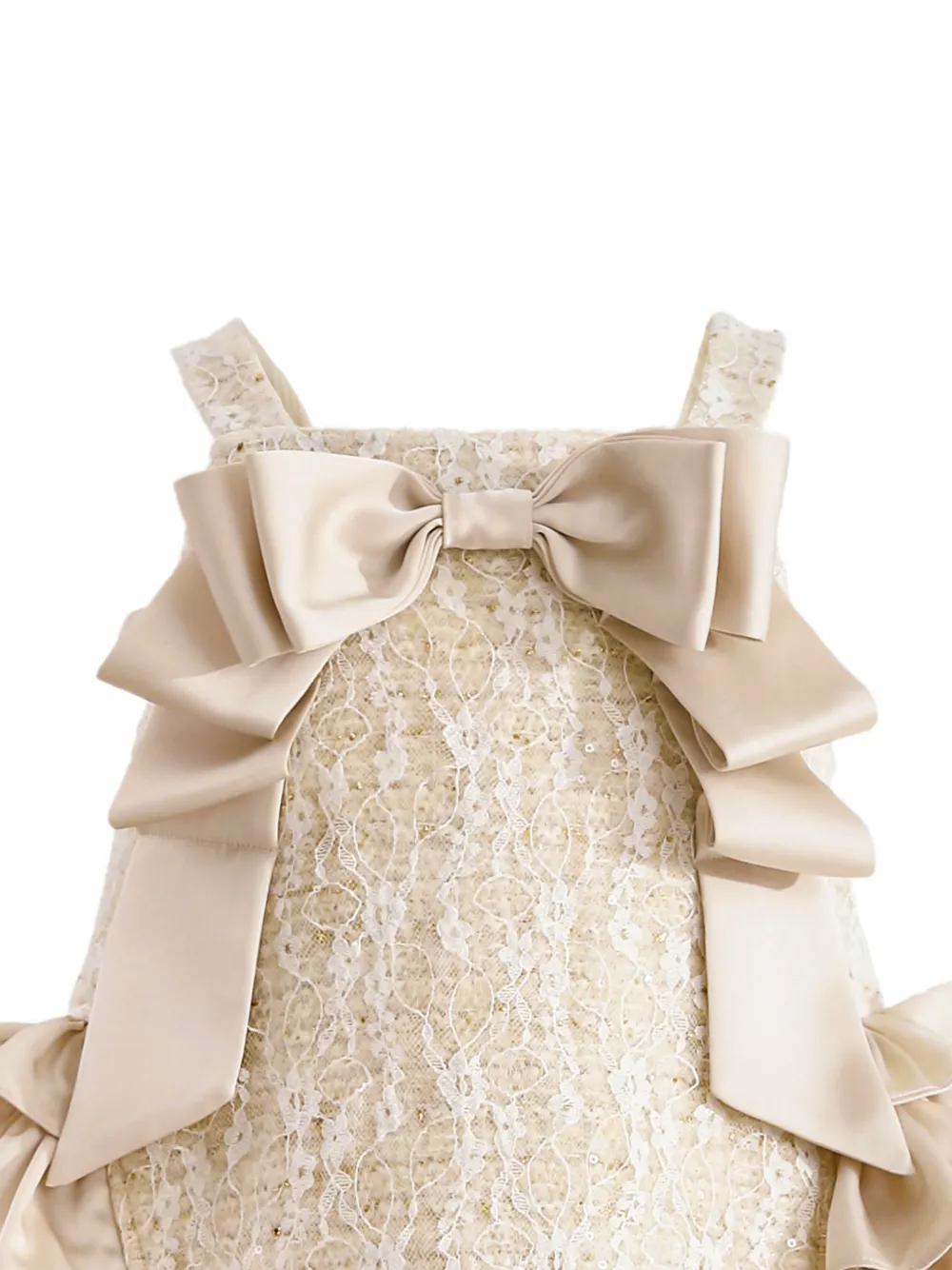 Tulleen ruffle-detail bow-embellished party dress Beige