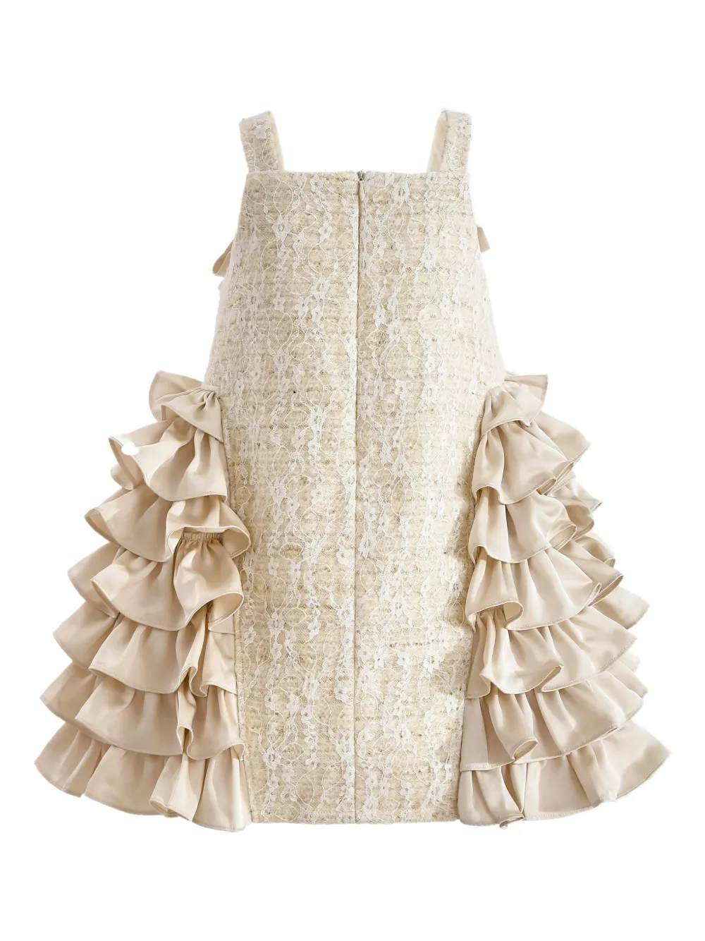 Tulleen ruffle-detail bow-embellished party dress Beige