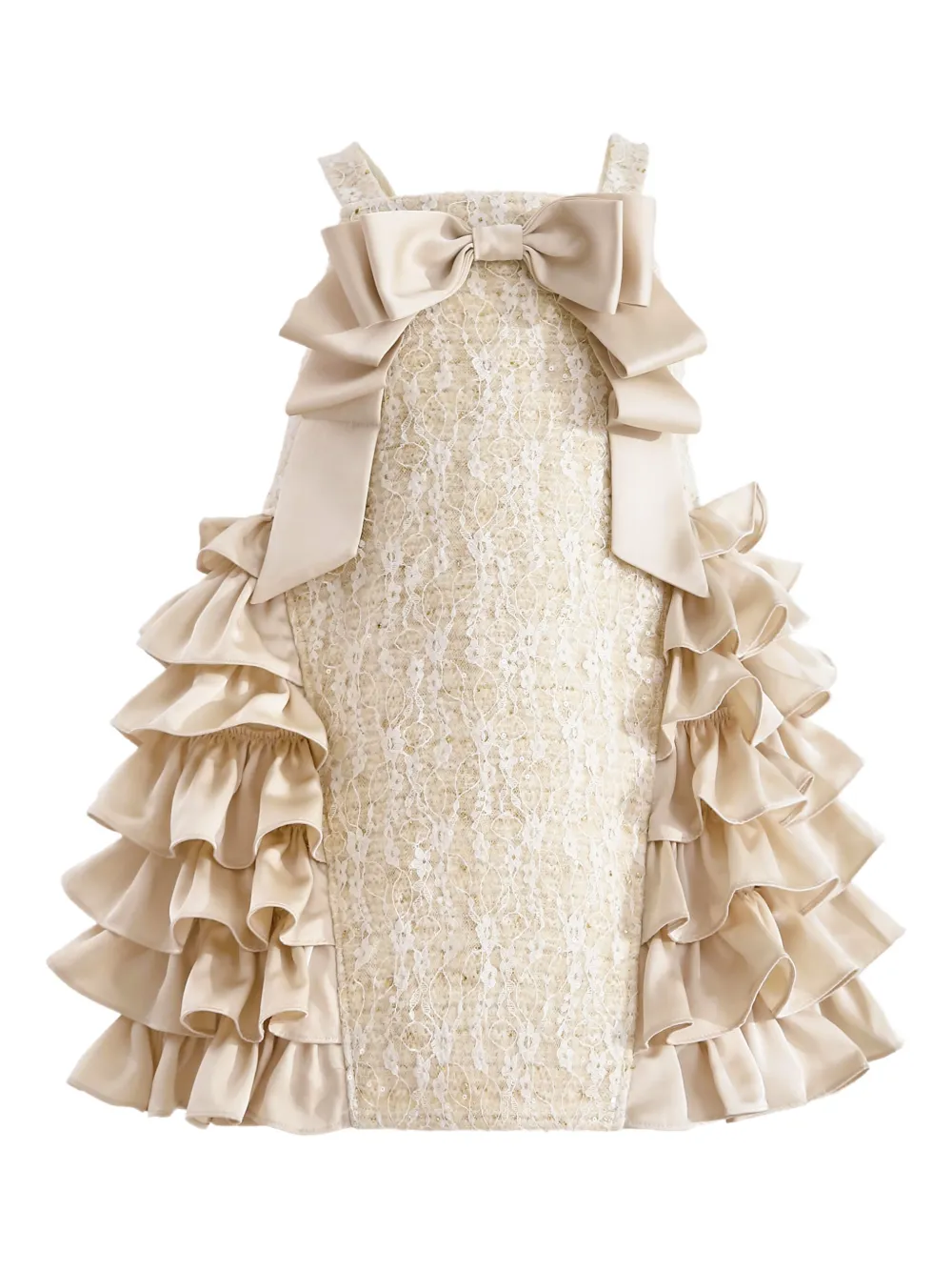 Tulleen ruffle-detail bow-embellished party dress - Toni neutri
