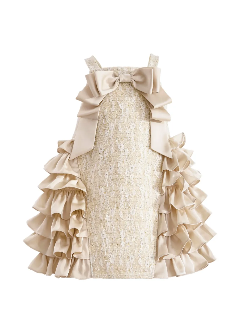 Tulleen Jurk verfraaid met strik en ruches Beige