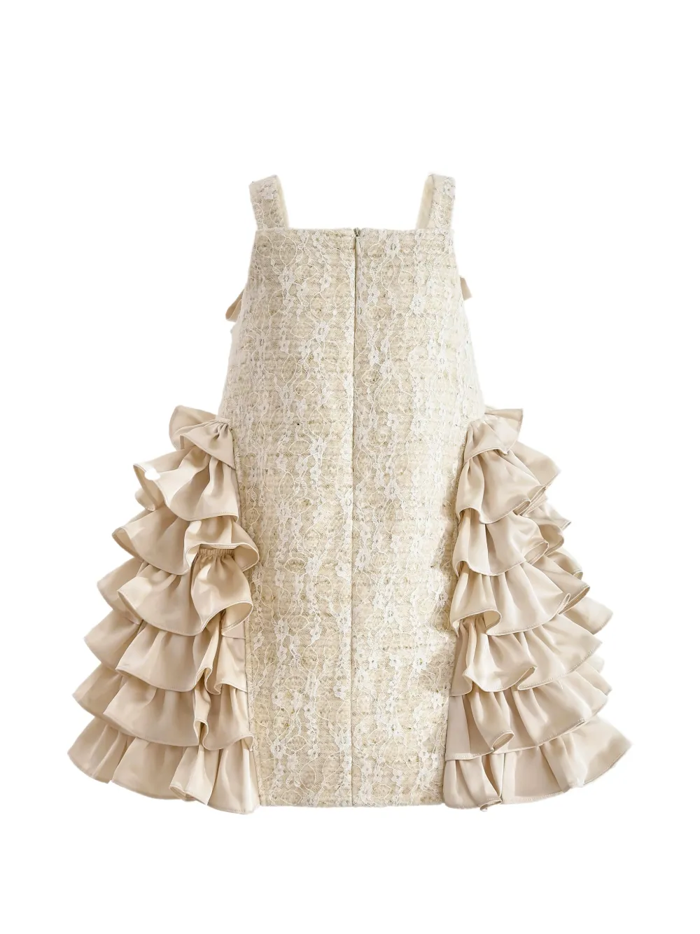 Tulleen Jurk verfraaid met strik en ruches Beige