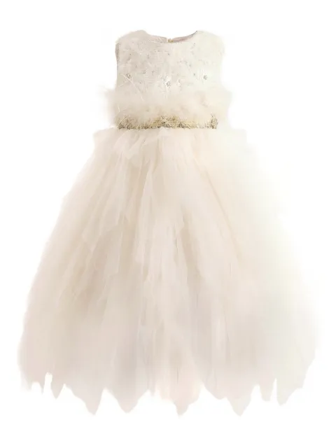 Tulleen feathered-waist tulle party dress