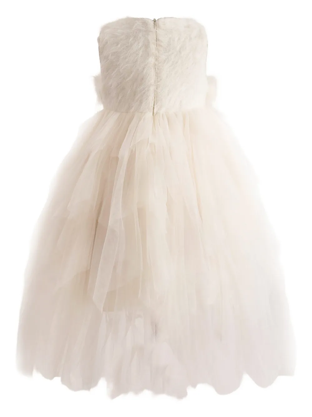 Tulleen feathered-waist tulle party dress Beige