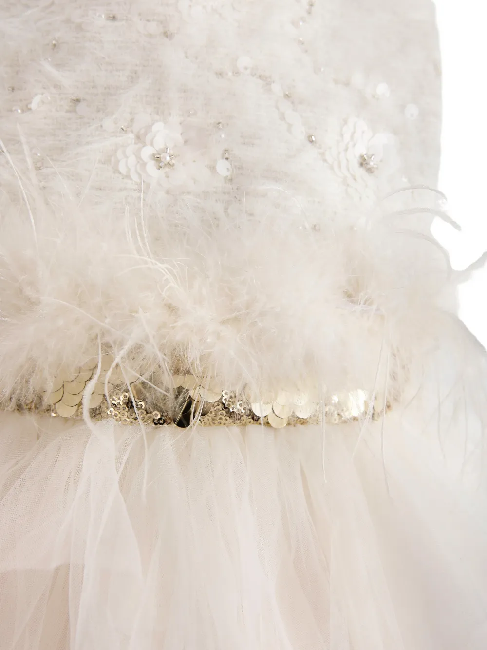 Tulleen feathered-waist tulle party dress Beige