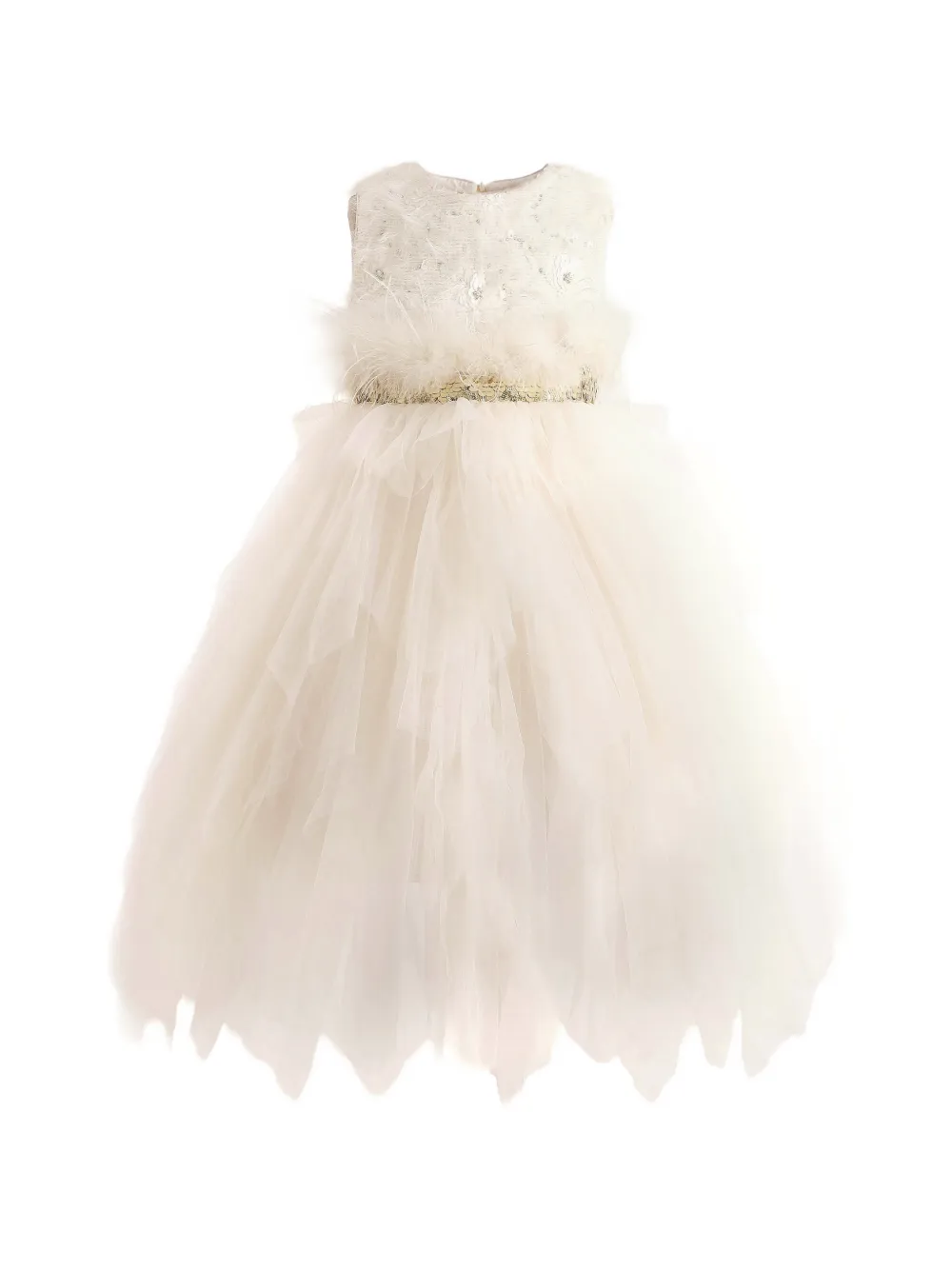 Tulleen Tulen jurk met veren Beige