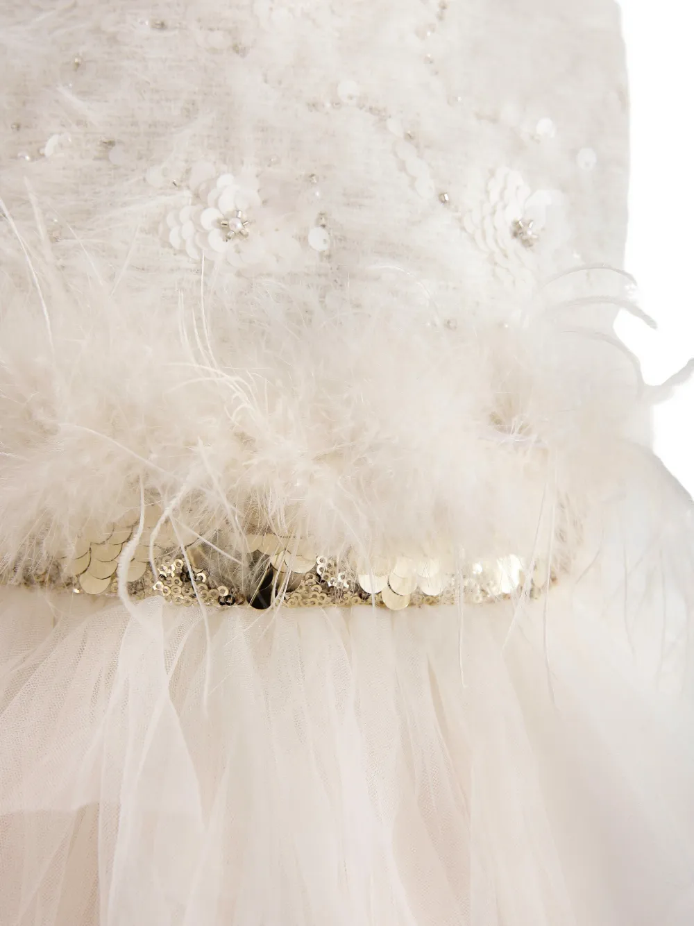 Tulleen Tulen jurk met veren Beige