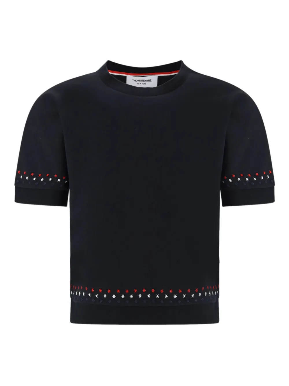 Thom Browne Snowflake-embroidery Crew-neck T-shirt In Black