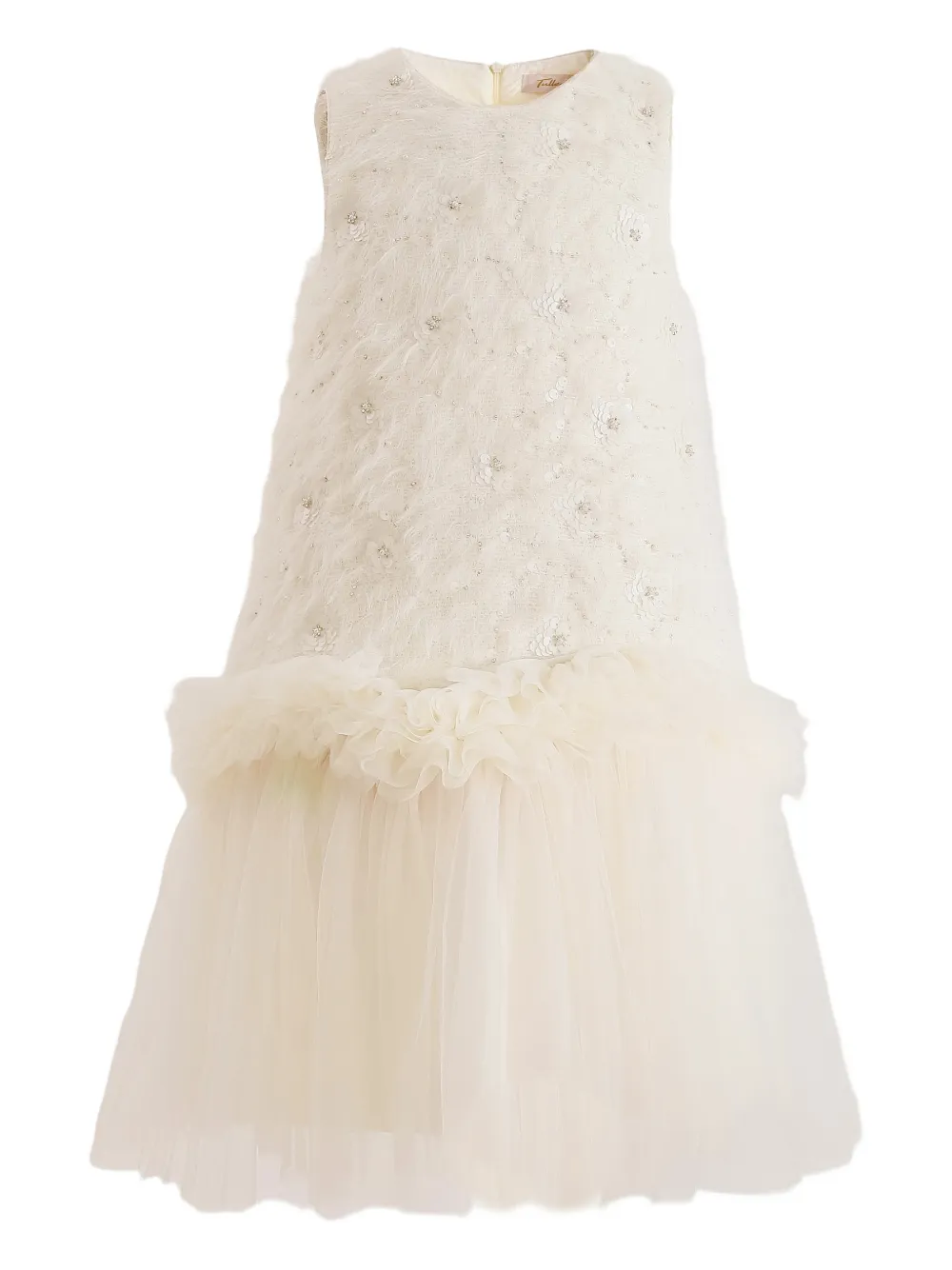 Tulleen ruffled sleeveless party dress - Toni neutri