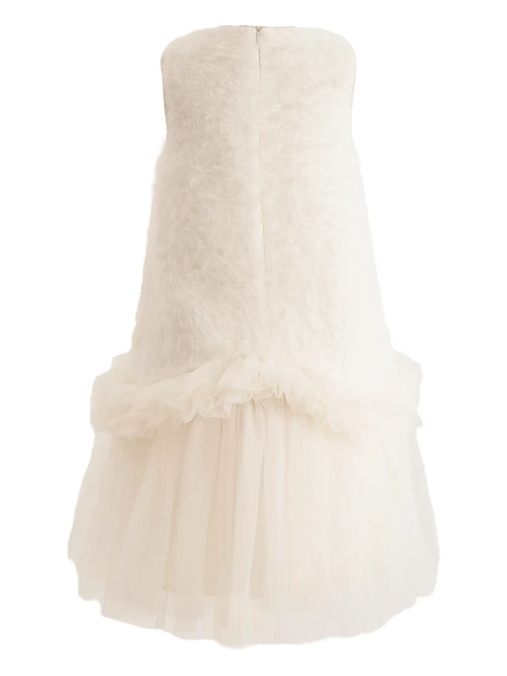 Tulleen ruffled sleeveless party dress Beige