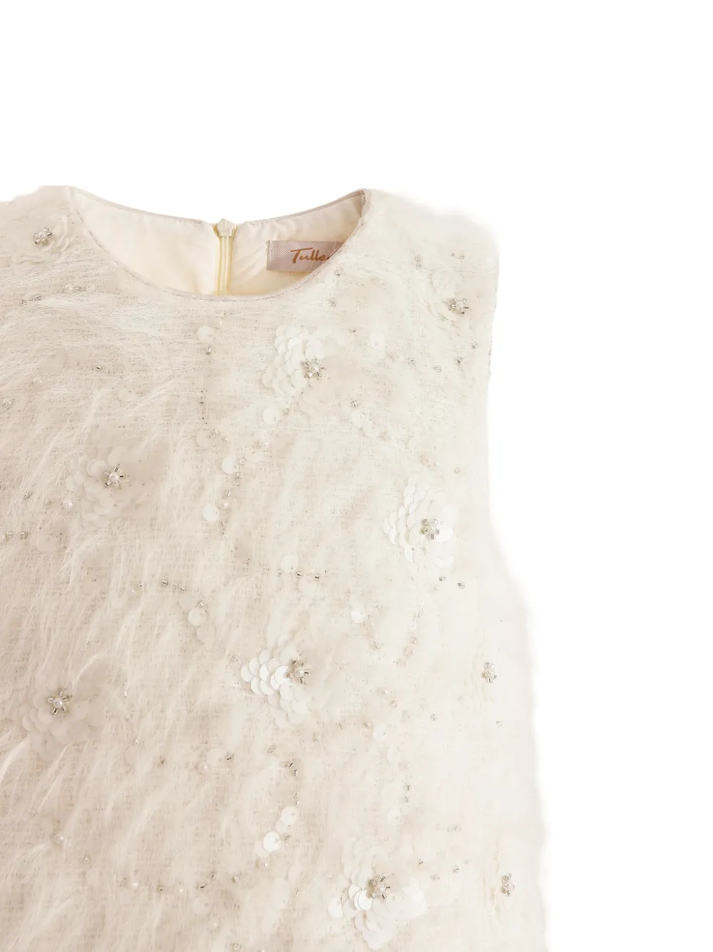 Tulleen ruffled sleeveless party dress Beige