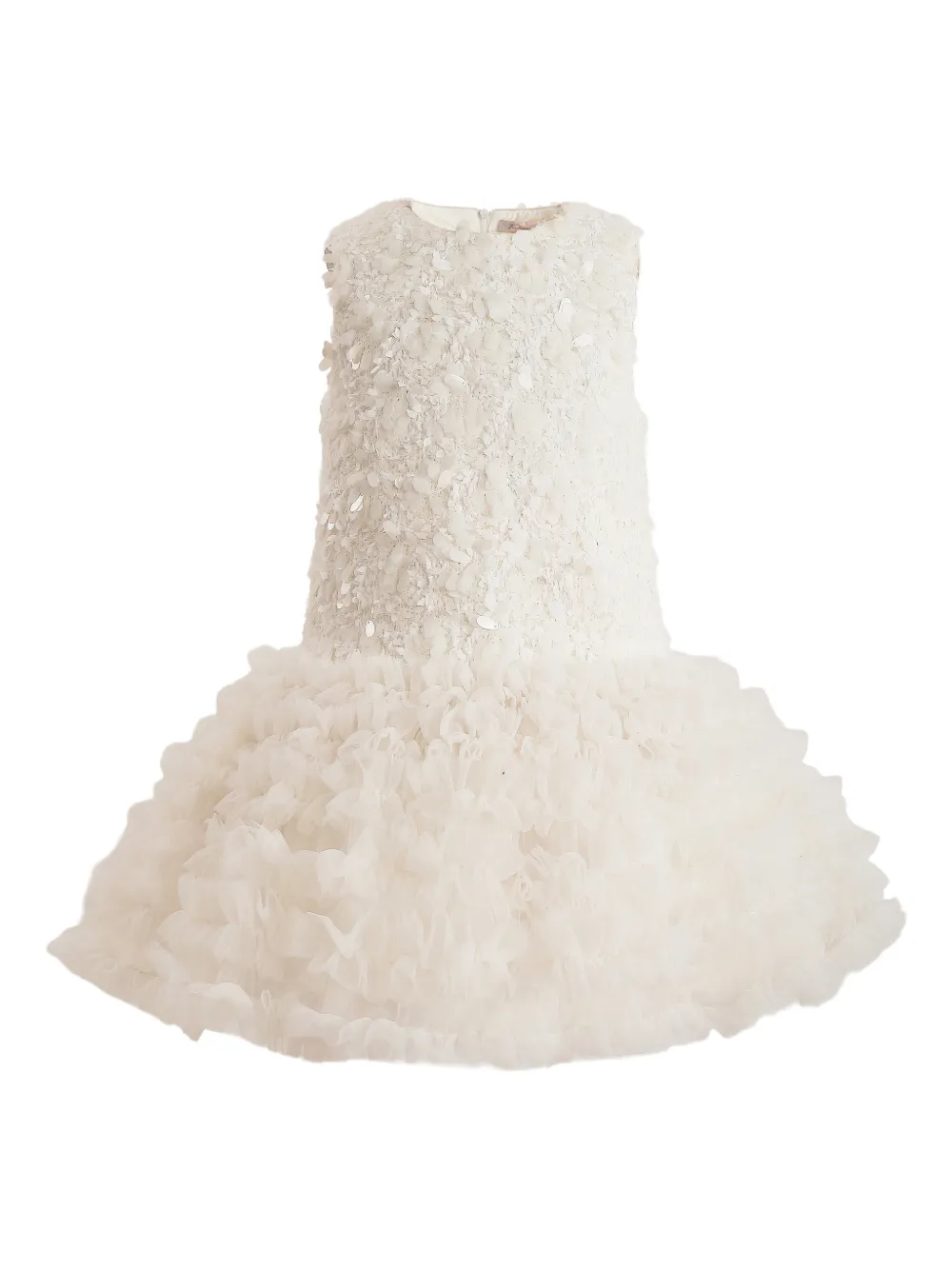 Tulleen ruffled sleeveless party dress - Bianco