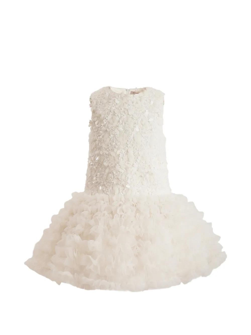 Tulleen ruffled sleeveless party dress - Bianco