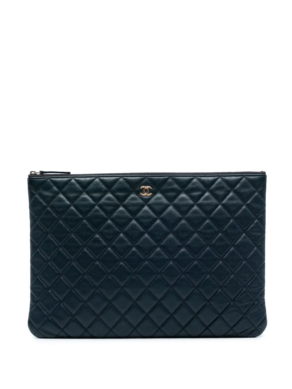 CHANEL Pre-Owned 2019 Large Quilted Caviar O Case clutch bag - ブルー CHANEL Pre-Owned 2019 Large Quilted Caviar O Case clutch bag - ブルー