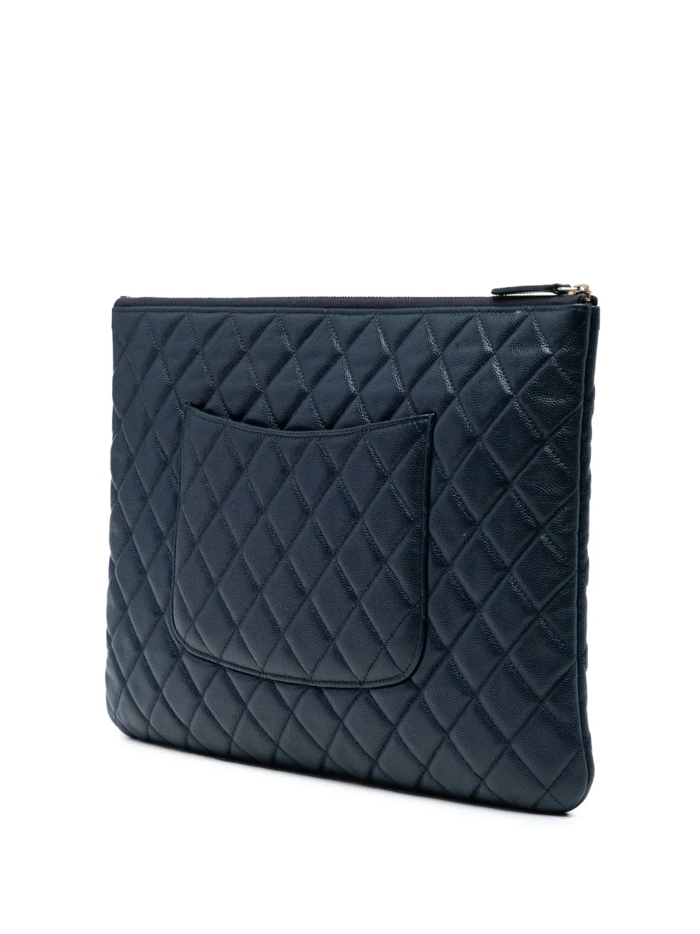 Pre-owned Chanel 2019 Large Quilted Caviar O Case Clutch Bag In Blue