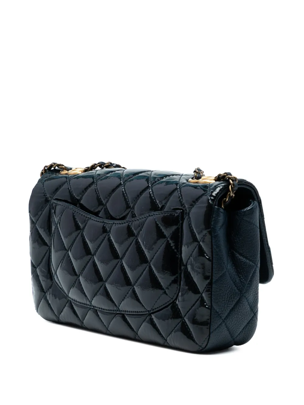 CHANEL Pre-owned 2015-2016 Paris-salzburg Medium Patent Goatskin Cc Eyelet Flap Crossbody Bag In Blue