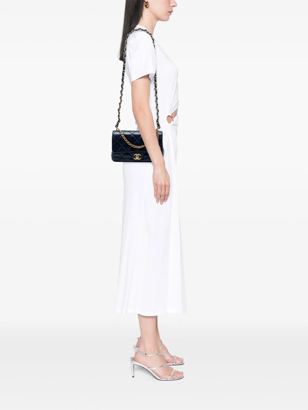 Pre-owned Chanel 2021-2025 Cc Quilted Lambskin Coin Chain Flap Satchel In Blue