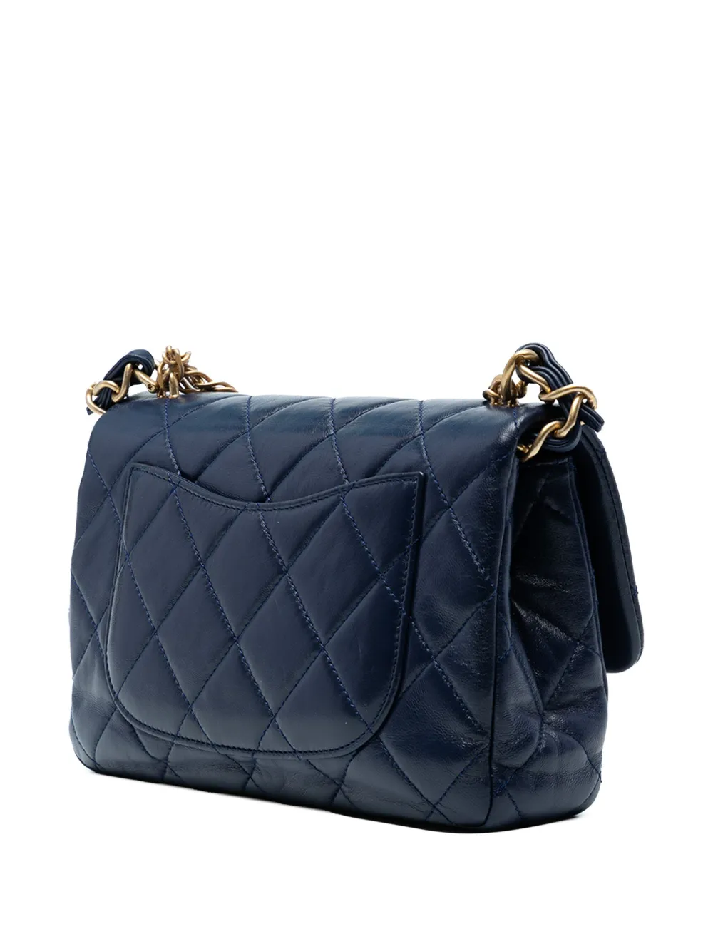 Pre-owned Chanel 2021-2025 Cc Quilted Lambskin Coin Chain Flap Satchel In Blue
