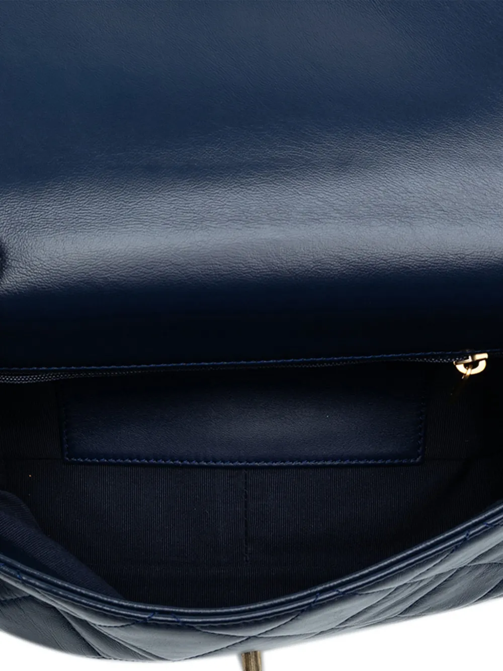 Pre-owned Chanel 2021-2025 Cc Quilted Lambskin Coin Chain Flap Satchel In Blue