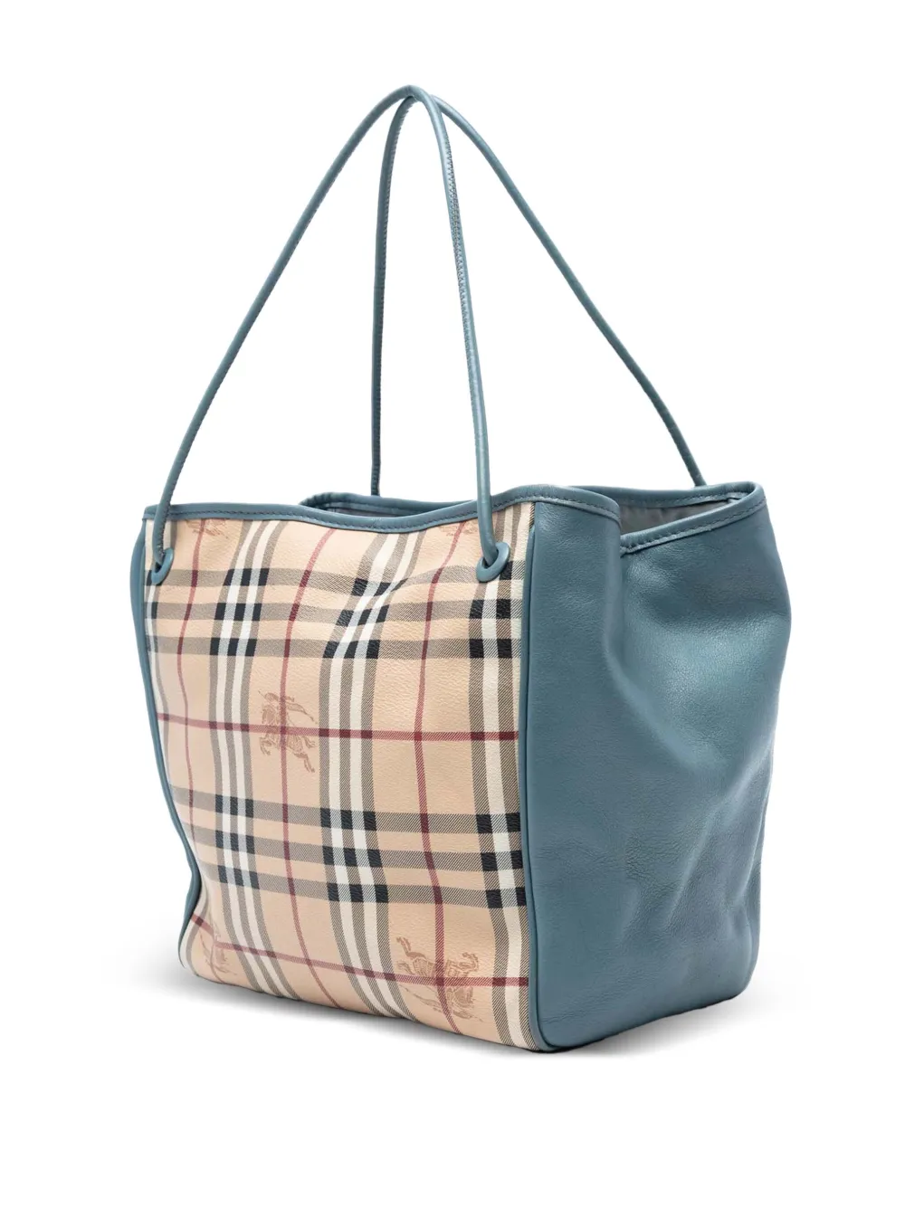 Pre-owned Burberry 2000-2017 Small Leather Trimmed Haymarket Check Coated Canvas Canterbury Tote Bag In Brown