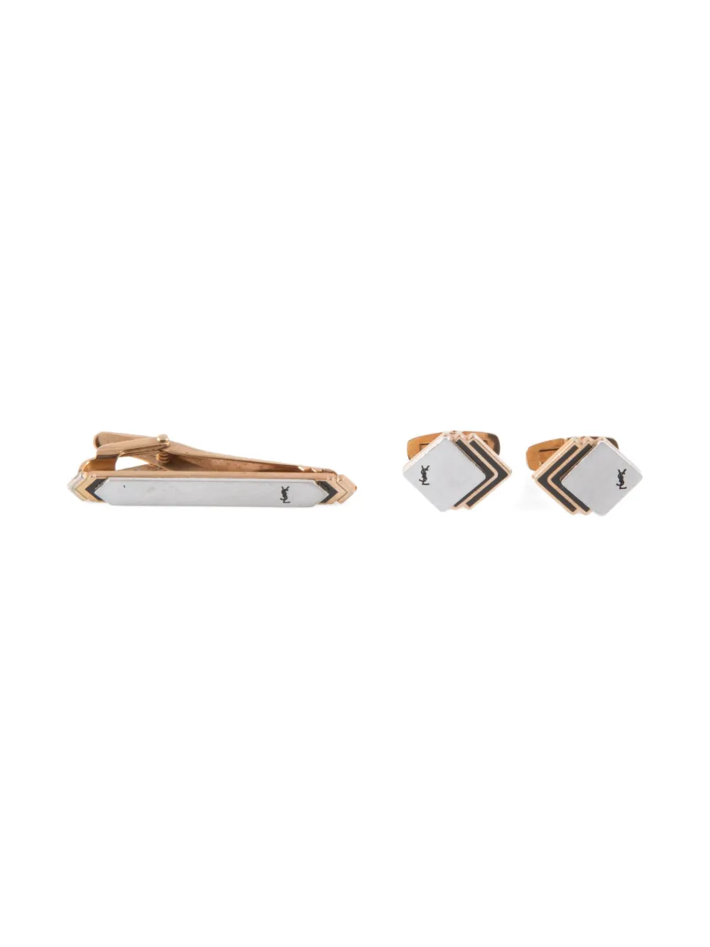 Saint Laurent Pre-Owned 1990s Cassandre logo cufflinks and tie clip set | Gold | Image 1
