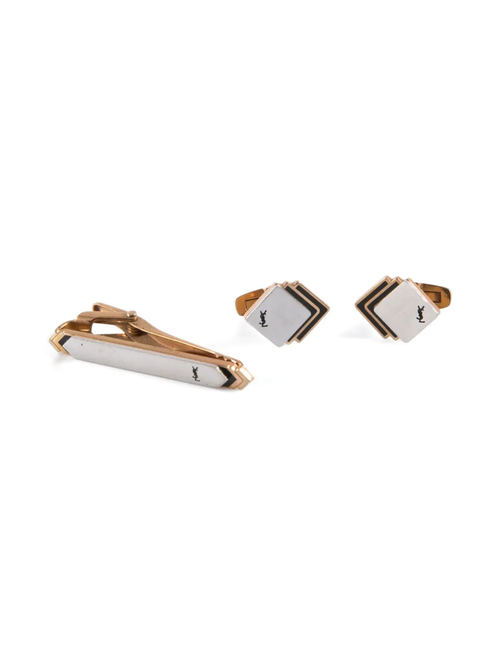 SAINT LAURENT Pre-owned 1990s Cassandre Logo Cufflinks And Tie Clip Set In Gold