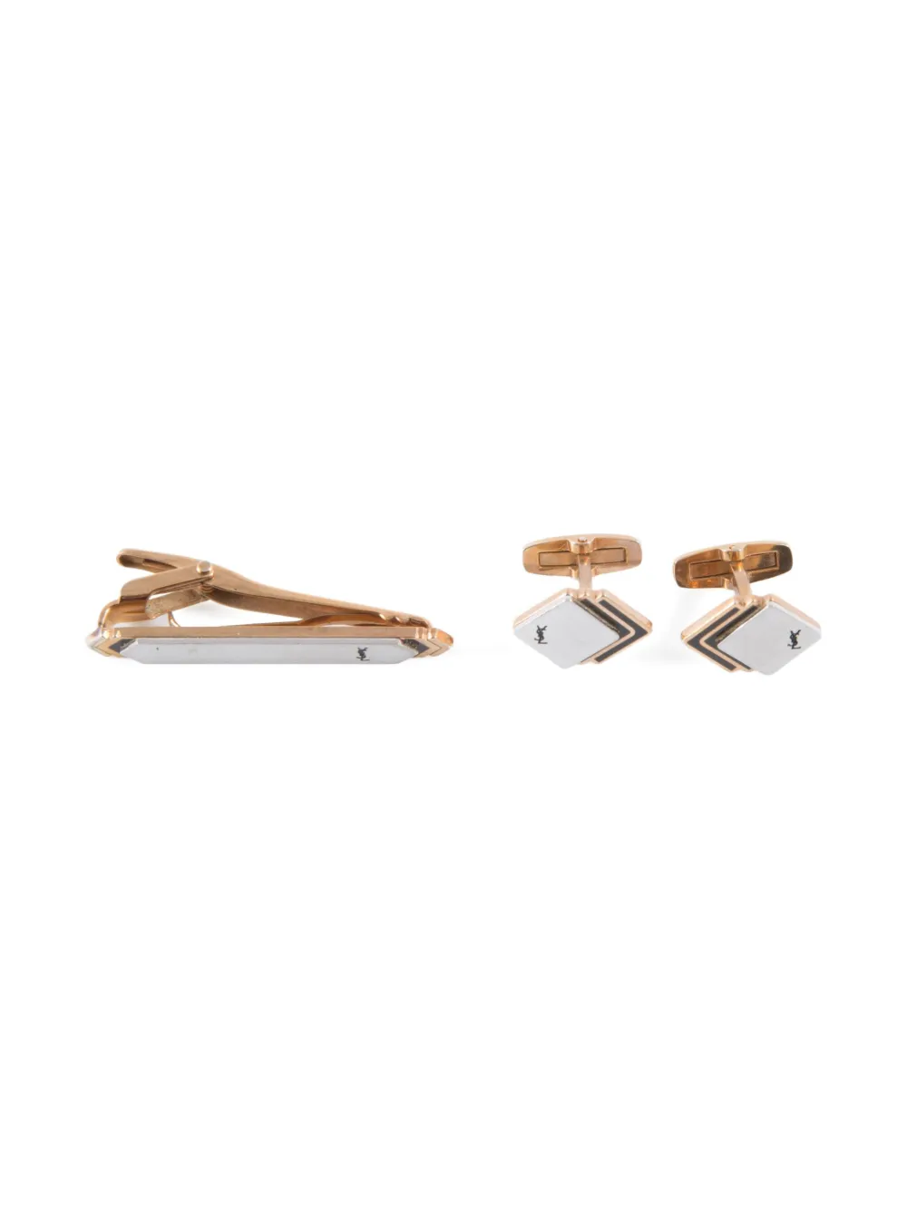 SAINT LAURENT Pre-owned 1990s Cassandre Logo Cufflinks And Tie Clip Set In Gold