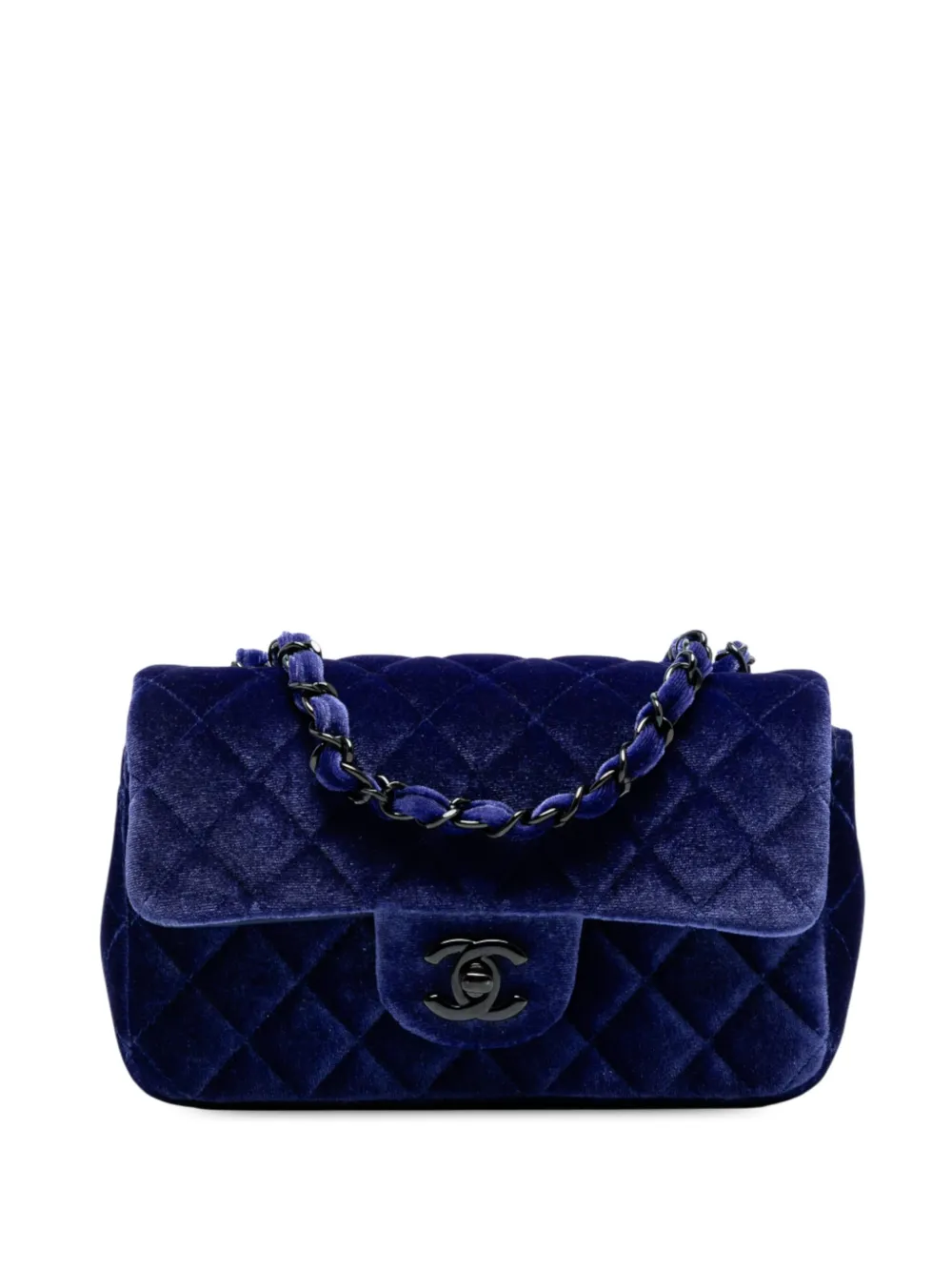 CHANEL Pre-Owned Borsa a tracolla rettangolare mini in velluto con battente 2014-2015 - Blu