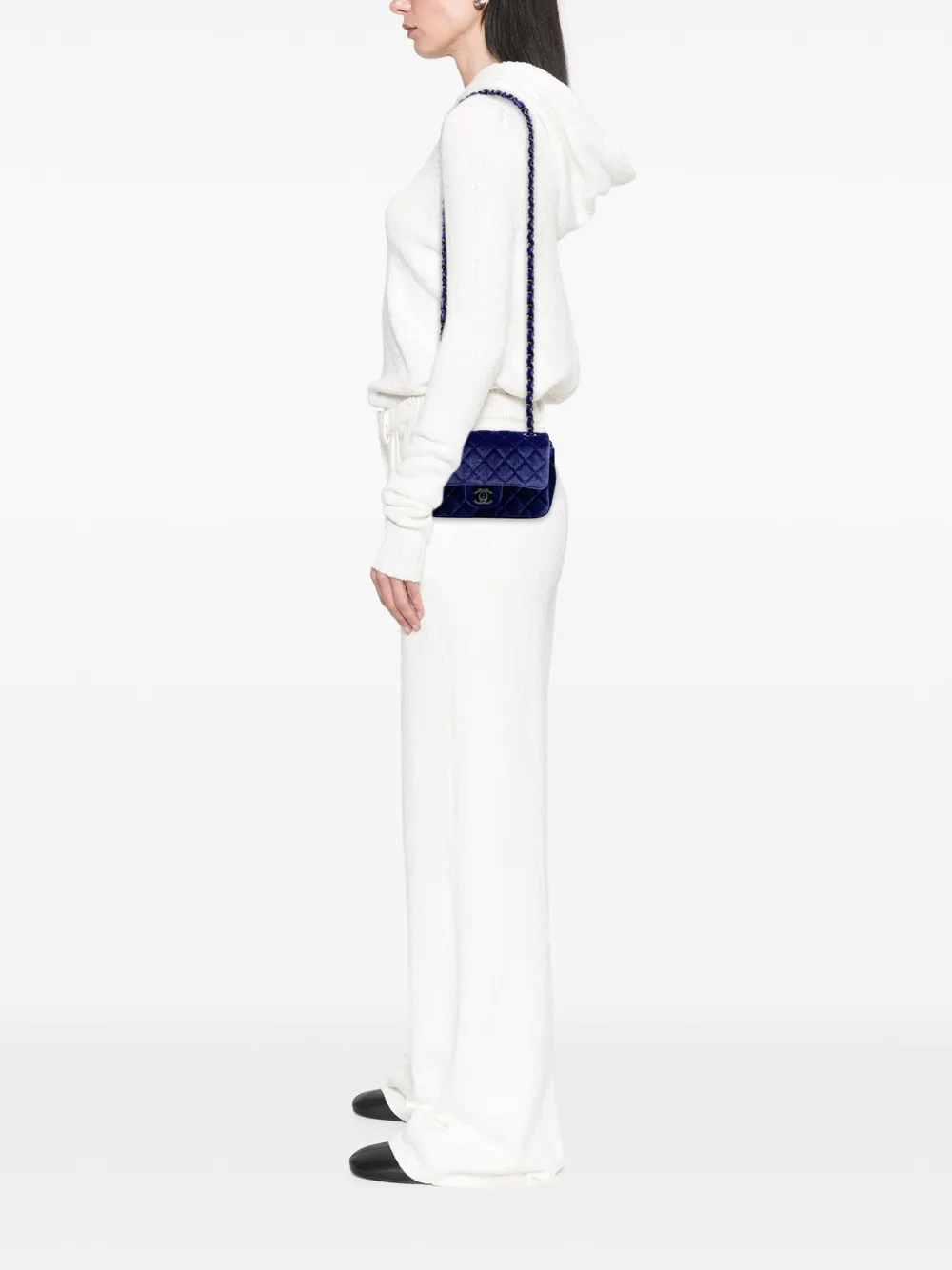 Pre-owned Chanel 2014-2015 Mini Rectangular Classic Velvet Single Flap Crossbody Bag In Blue